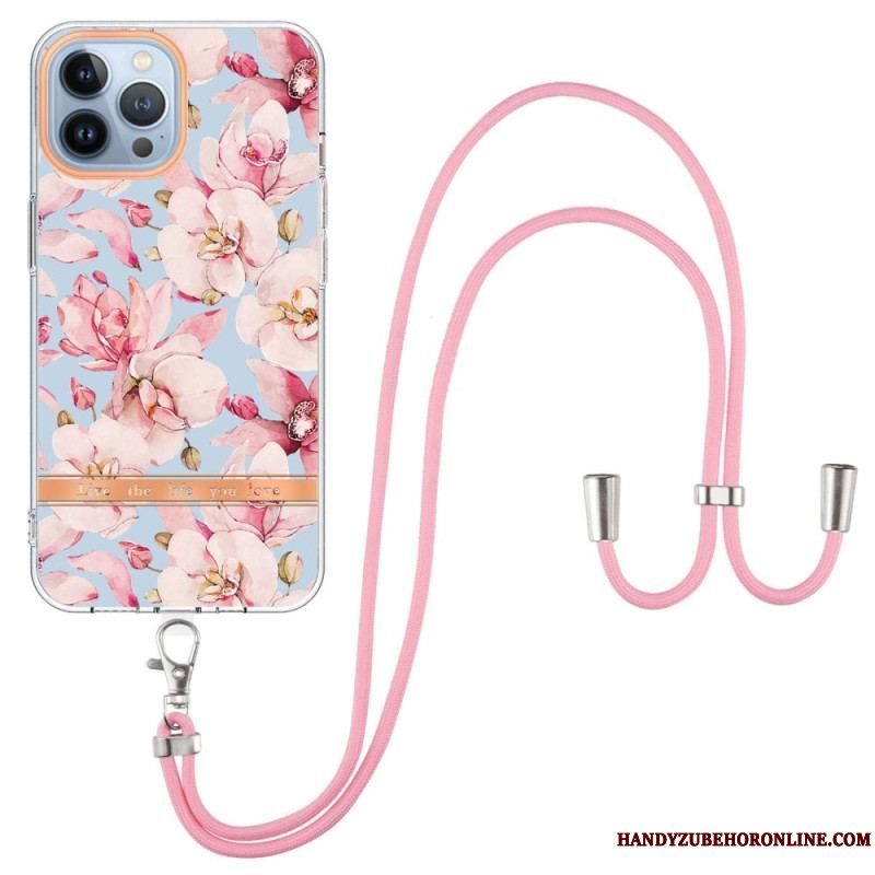 Cover iPhone 15 Pro Max Med Snor Cordon Blomster