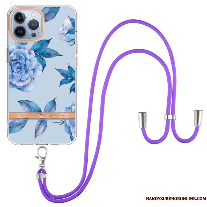 Cover iPhone 15 Pro Max Med Snor Cordon Blomster