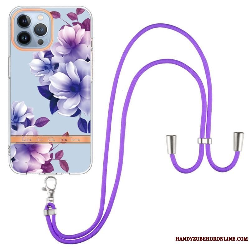 Cover iPhone 15 Pro Max Med Snor Cordon Blomster