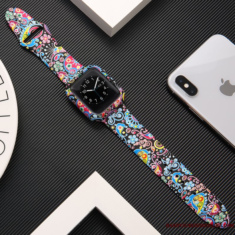 Etui Apple Watch Series 3 Silikone Hvid Tryk, Cover Apple Watch Series 3 Beskyttelse Trendy Sort