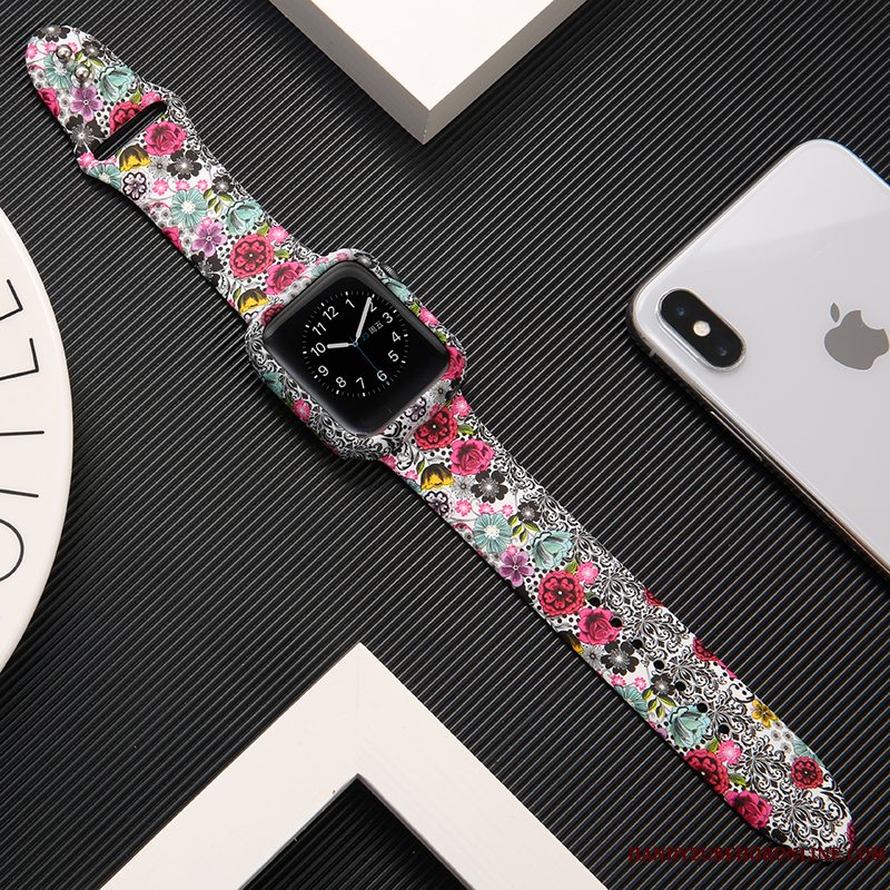 Etui Apple Watch Series 3 Silikone Hvid Tryk, Cover Apple Watch Series 3 Beskyttelse Trendy Sort