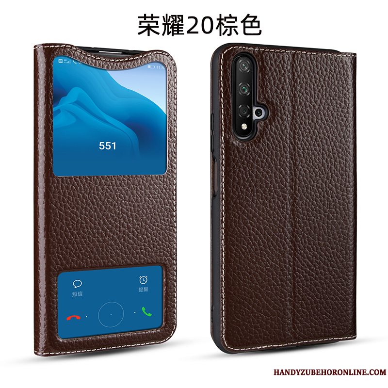 Etui Honor 20 Folio Cow Vinrød, Cover Honor 20 Beskyttelse Telefonbusiness