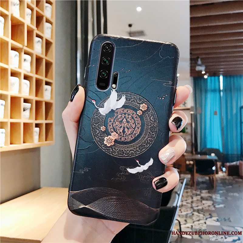 Etui Honor 20 Pro Silikone Af Personlighed Kinesisk Stil, Cover Honor 20 Pro Vintage Blå Telefon