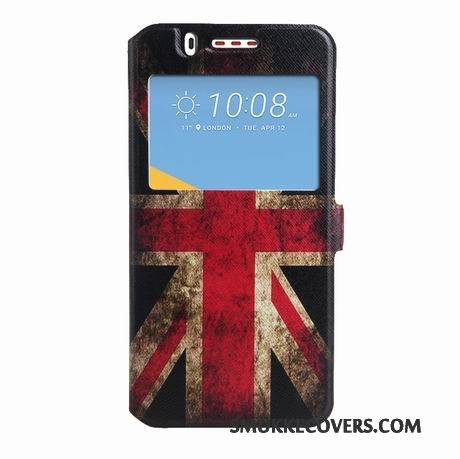 Etui Htc Desire 825 Læder Trend Sort, Cover Htc Desire 825 Malet Vinduer Telefon