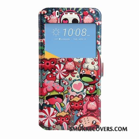 Etui Htc Desire 825 Læder Trend Sort, Cover Htc Desire 825 Malet Vinduer Telefon