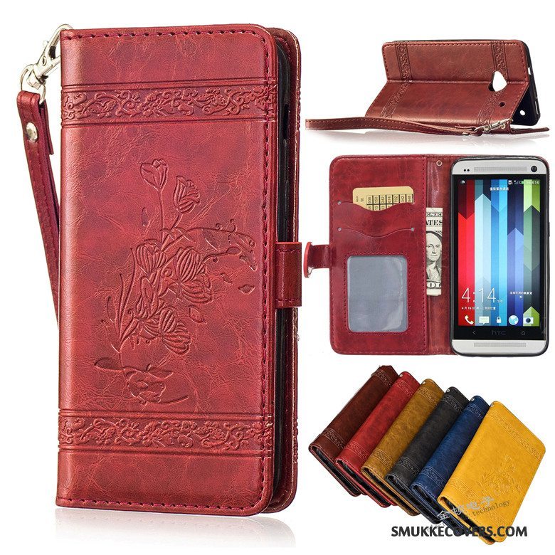 Etui Htc One M7 Læder Telefongul, Cover Htc One M7 Silikone
