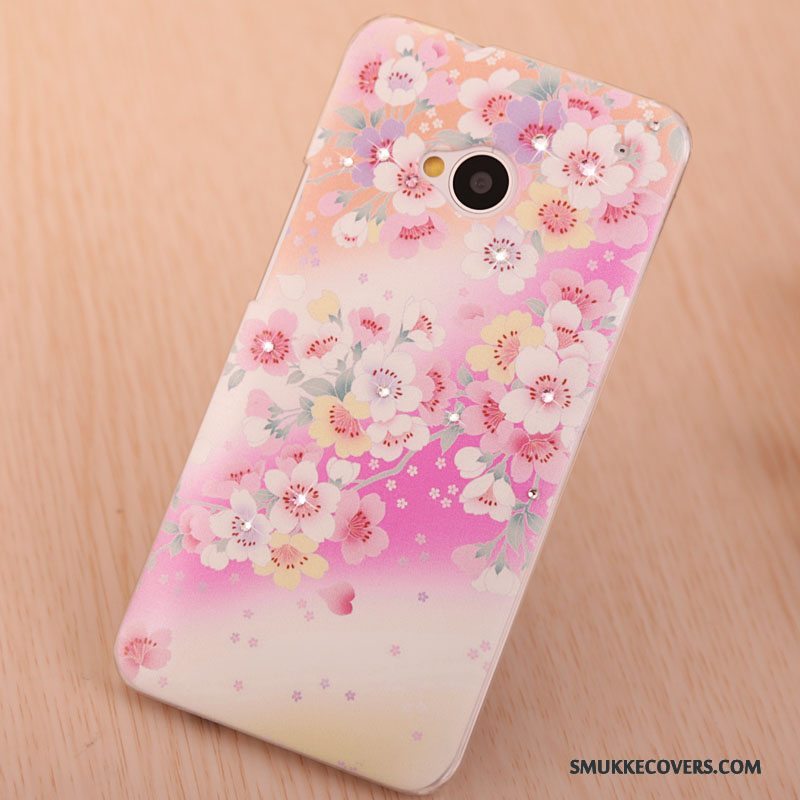 Etui Htc One M7 Malet Lyserød Telefon, Cover Htc One M7 Strass