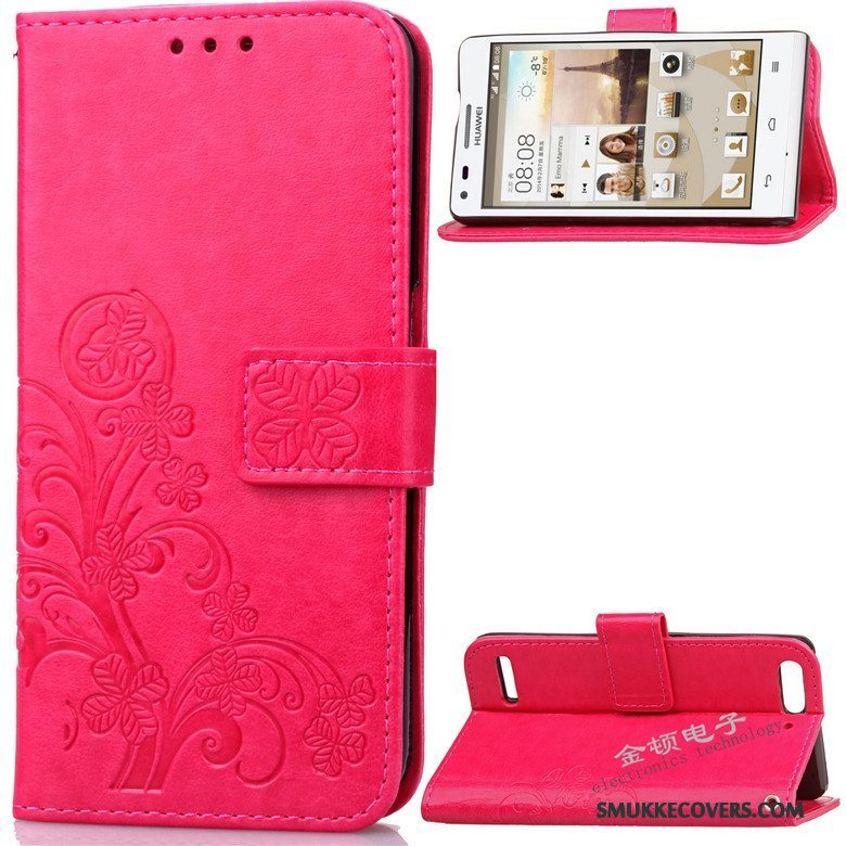 Etui Huawei Ascend G6 Folio Telefonanti-fald, Cover Huawei Ascend G6 Læder Lilla Dyb Farve