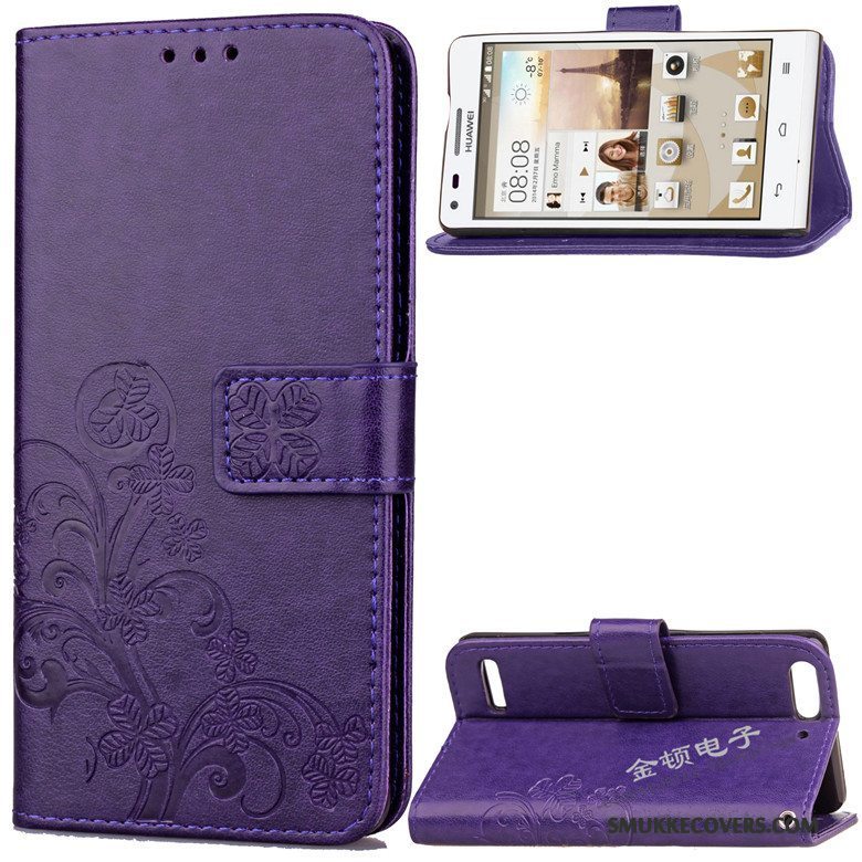 Etui Huawei Ascend G6 Folio Telefonanti-fald, Cover Huawei Ascend G6 Læder Lilla Dyb Farve