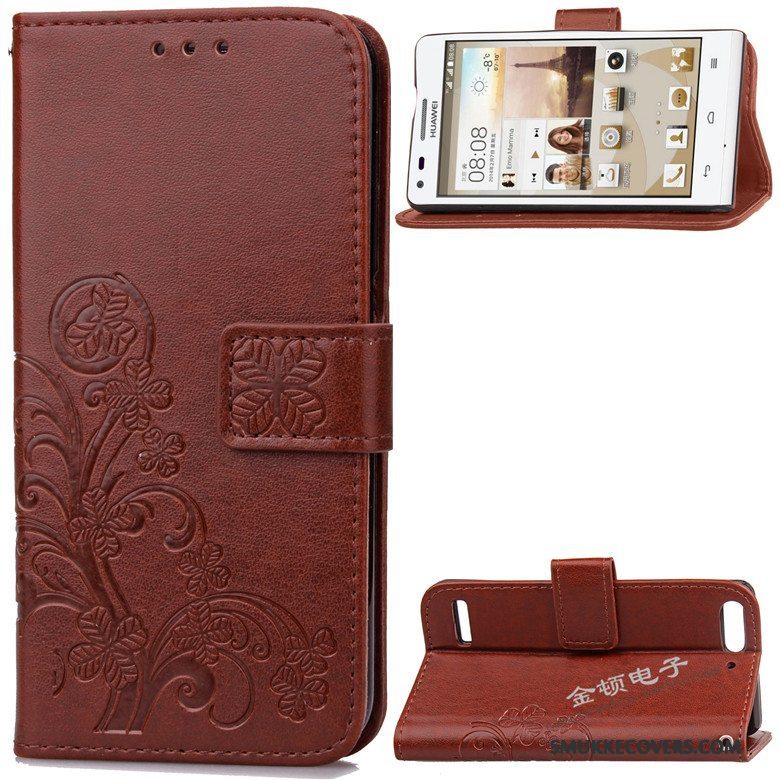 Etui Huawei Ascend G6 Folio Telefonanti-fald, Cover Huawei Ascend G6 Læder Lilla Dyb Farve