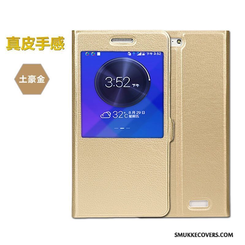 Etui Huawei Ascend G7 Læder Telefonanti-fald, Cover Huawei Ascend G7 Beskyttelse Guld Sort