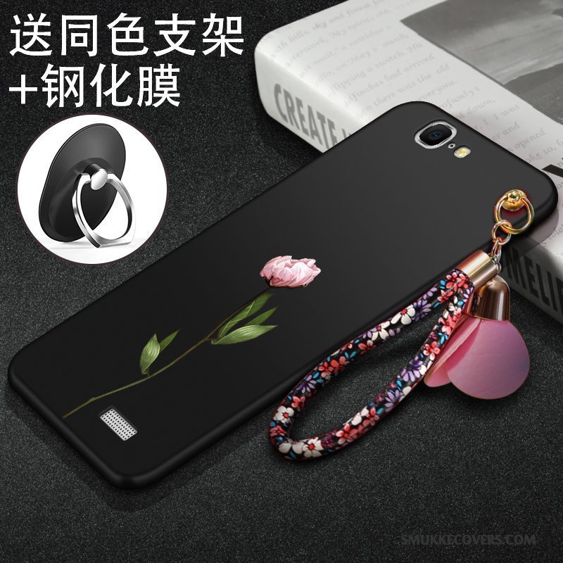 Etui Huawei Ascend G7 Silikone Nubuck Sort, Cover Huawei Ascend G7 Tasker Telefon