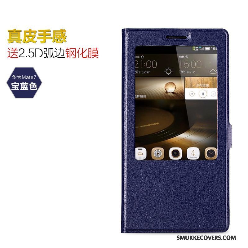 Etui Huawei Ascend Mate 7 Beskyttelse Telefonanti-fald, Cover Huawei Ascend Mate 7 Læder Blå