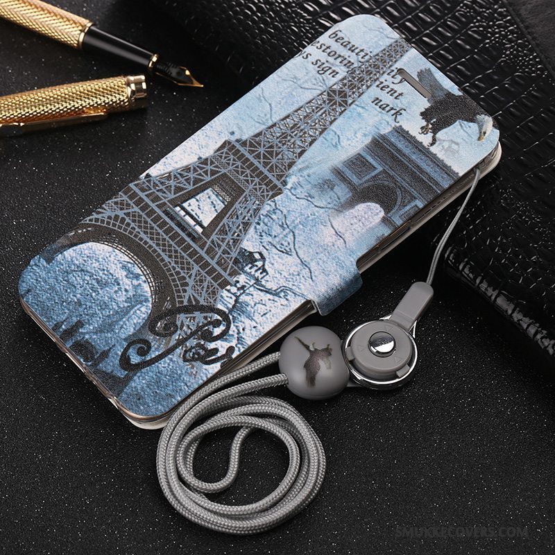 Etui Huawei Ascend Mate 7 Folio Hængende Ornamenter Telefon, Cover Huawei Ascend Mate 7 Tasker Lilla Anti-fald