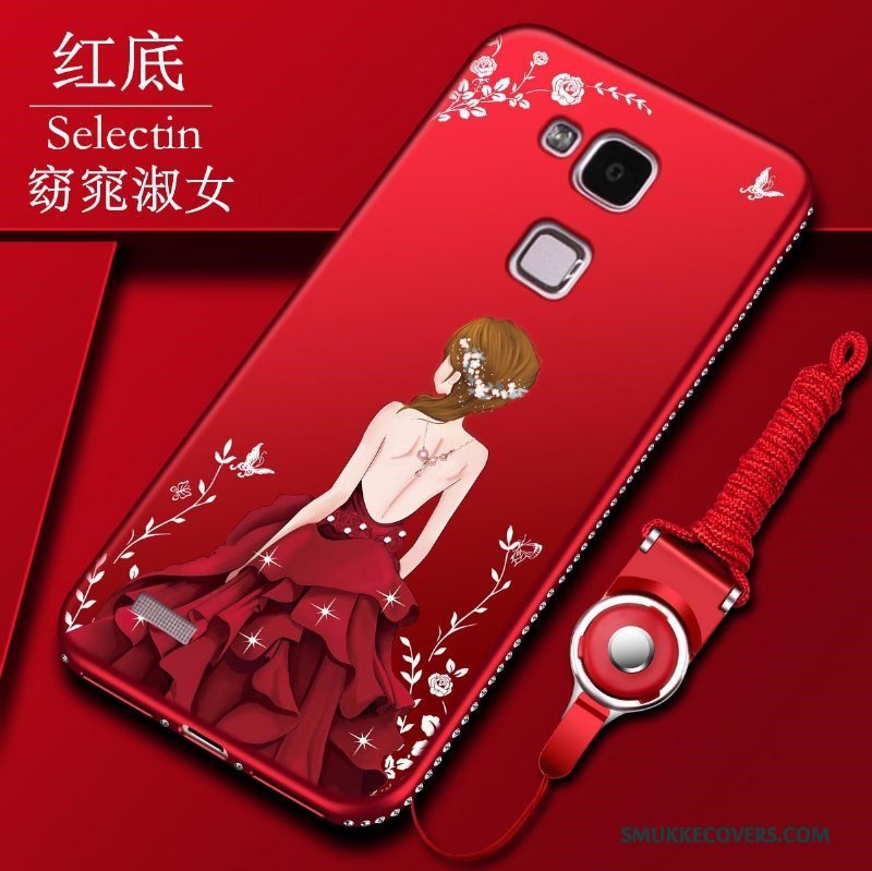 Etui Huawei Ascend Mate 7 Silikone Anti-fald Telefon, Cover Huawei Ascend Mate 7 Blød Nubuck Rød