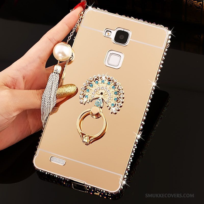 Etui Huawei Ascend Mate 7 Strass Telefonlyserød, Cover Huawei Ascend Mate 7 Beskyttelse Hård Spejl