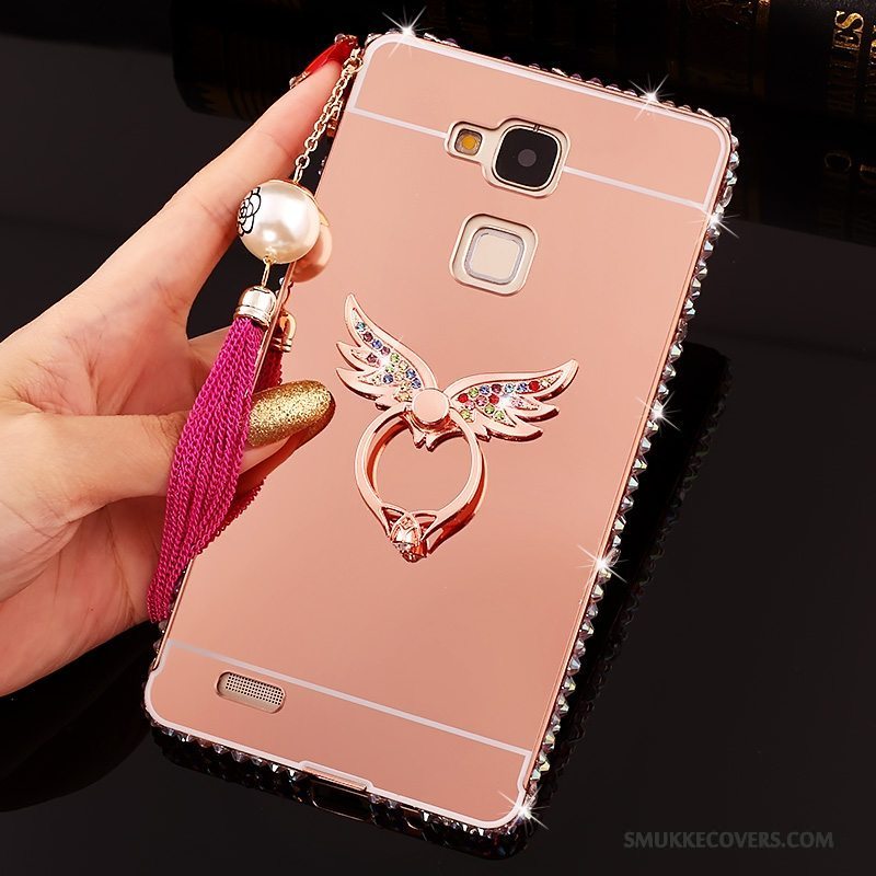 Etui Huawei Ascend Mate 7 Strass Telefonlyserød, Cover Huawei Ascend Mate 7 Beskyttelse Hård Spejl