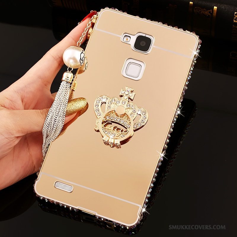 Etui Huawei Ascend Mate 7 Strass Telefonlyserød, Cover Huawei Ascend Mate 7 Beskyttelse Hård Spejl