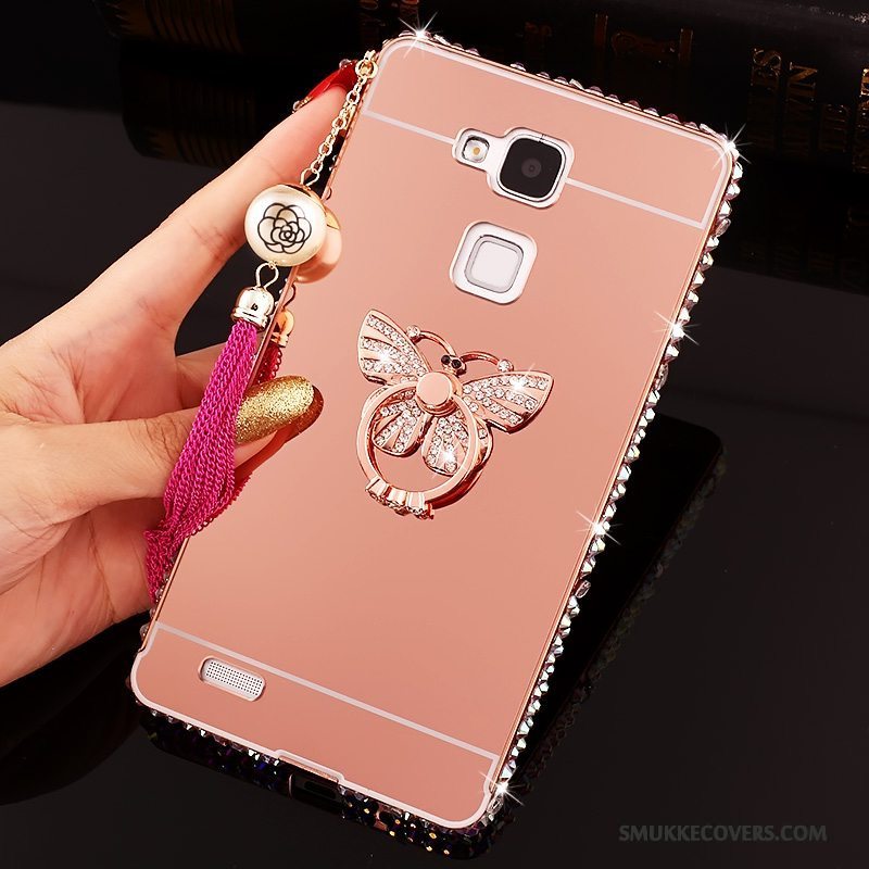 Etui Huawei Ascend Mate 7 Strass Telefonlyserød, Cover Huawei Ascend Mate 7 Beskyttelse Hård Spejl