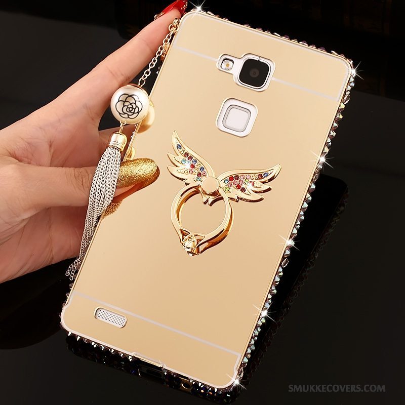 Etui Huawei Ascend Mate 7 Strass Telefonlyserød, Cover Huawei Ascend Mate 7 Beskyttelse Hård Spejl