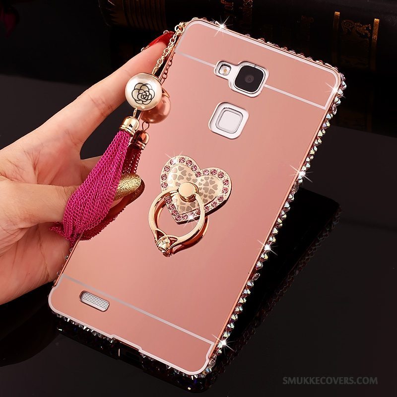 Etui Huawei Ascend Mate 7 Strass Telefonlyserød, Cover Huawei Ascend Mate 7 Beskyttelse Hård Spejl