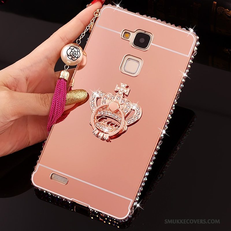 Etui Huawei Ascend Mate 7 Strass Telefonlyserød, Cover Huawei Ascend Mate 7 Beskyttelse Hård Spejl