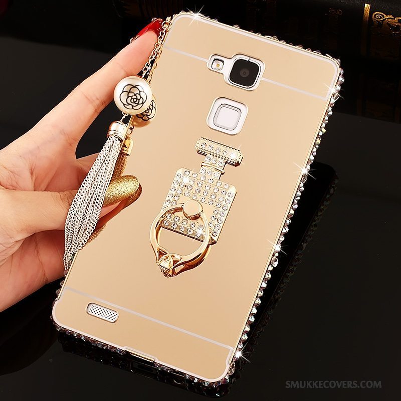 Etui Huawei Ascend Mate 7 Strass Telefonlyserød, Cover Huawei Ascend Mate 7 Beskyttelse Hård Spejl