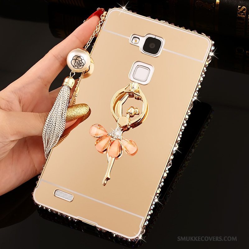 Etui Huawei Ascend Mate 7 Strass Telefonlyserød, Cover Huawei Ascend Mate 7 Beskyttelse Hård Spejl