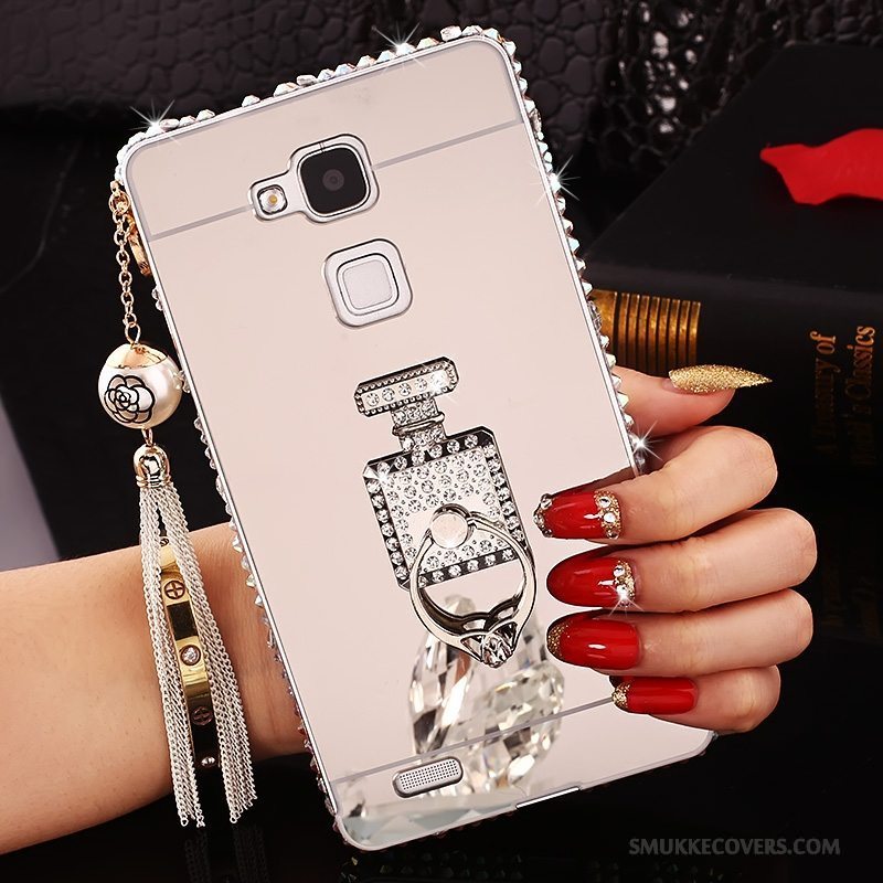 Etui Huawei Ascend Mate 7 Strass Telefonlyserød, Cover Huawei Ascend Mate 7 Beskyttelse Hård Spejl