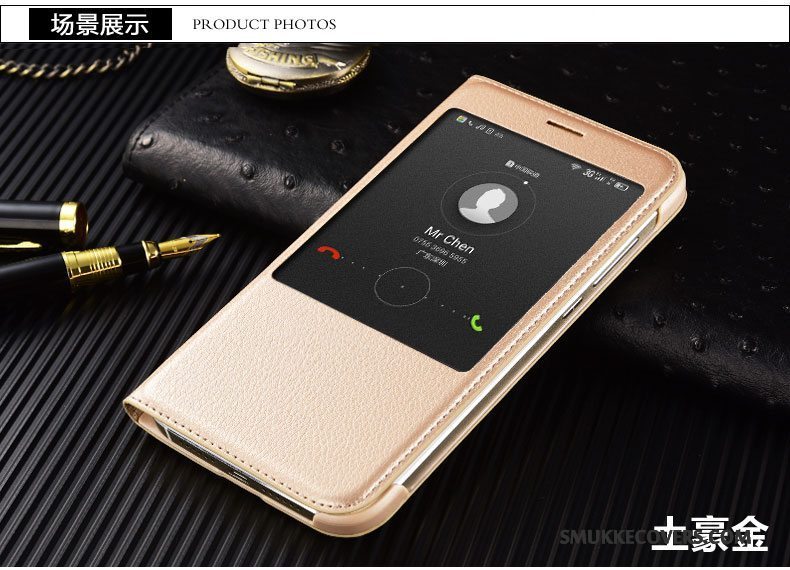 Etui Huawei G7 Plus Læder Guld Telefon, Cover Huawei G7 Plus Beskyttelse