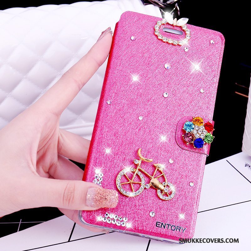 Etui Huawei G7 Plus Læder Telefonlyserød, Cover Huawei G7 Plus Strass