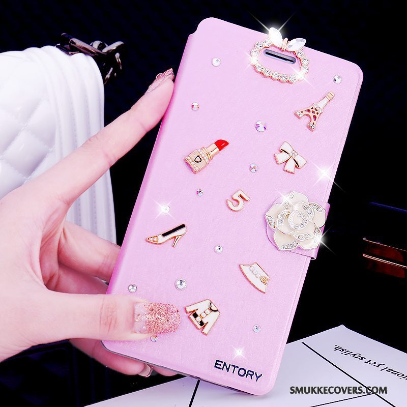 Etui Huawei G7 Plus Læder Telefonlyserød, Cover Huawei G7 Plus Strass