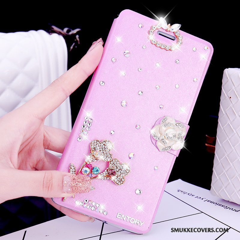 Etui Huawei G7 Plus Læder Telefonlyserød, Cover Huawei G7 Plus Strass