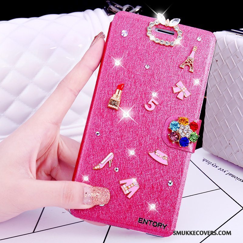 Etui Huawei G7 Plus Læder Telefonlyserød, Cover Huawei G7 Plus Strass