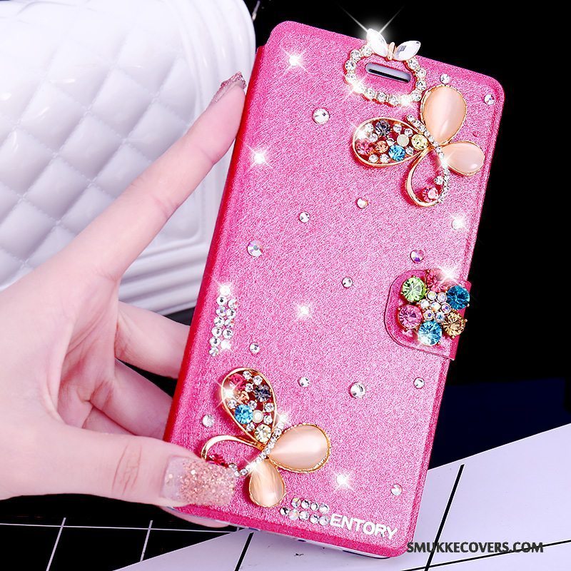 Etui Huawei G7 Plus Læder Telefonlyserød, Cover Huawei G7 Plus Strass