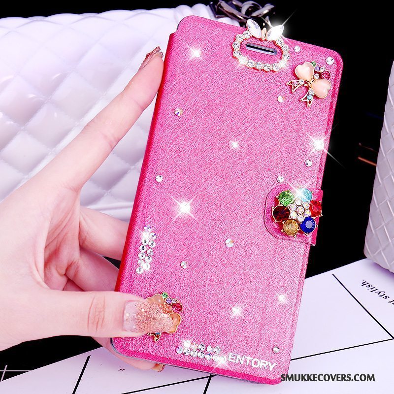 Etui Huawei G7 Plus Læder Telefonlyserød, Cover Huawei G7 Plus Strass