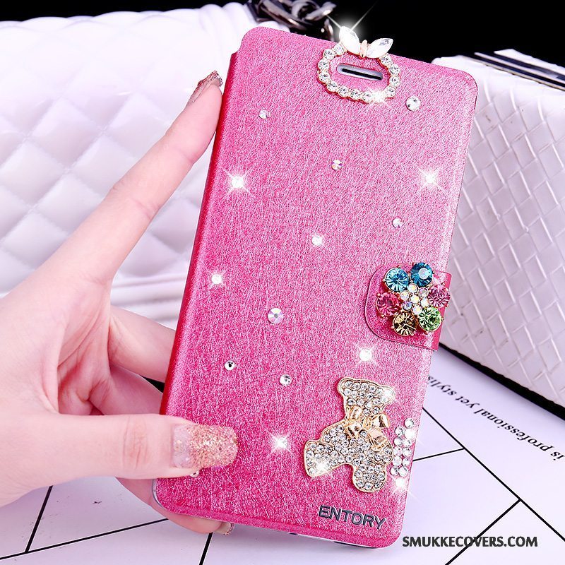 Etui Huawei G7 Plus Læder Telefonlyserød, Cover Huawei G7 Plus Strass