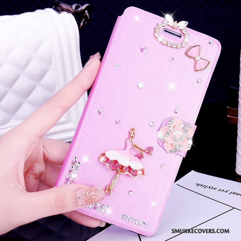 Etui Huawei G7 Plus Læder Telefonlyserød, Cover Huawei G7 Plus Strass