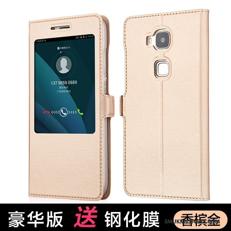 Etui Huawei G7 Plus Læder Telefonmesh, Cover Huawei G7 Plus Beskyttelse Guld