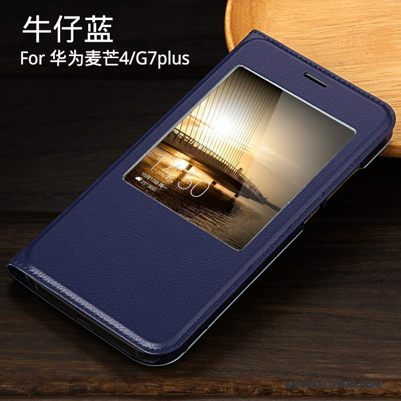 Etui Huawei G7 Plus Læder Telefonpu, Cover Huawei G7 Plus Folio Lyserød Blå