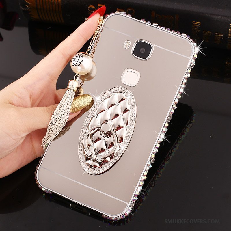 Etui Huawei G7 Plus Strass Ramme Hård, Cover Huawei G7 Plus Metal Sølv Telefon