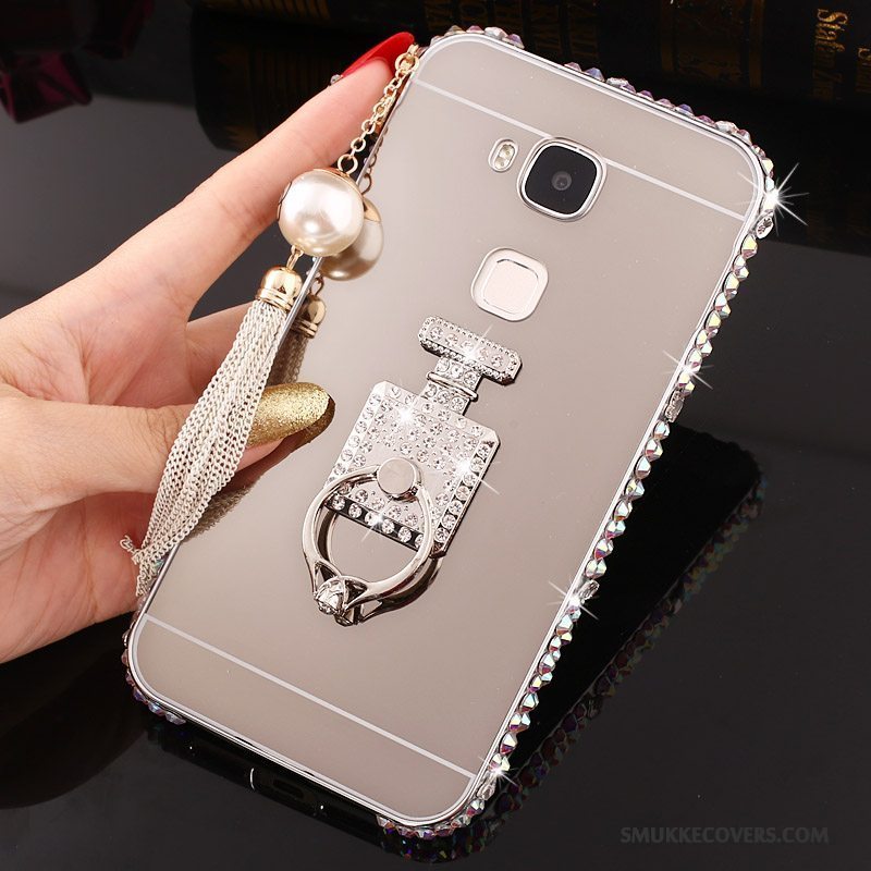 Etui Huawei G7 Plus Strass Ramme Hård, Cover Huawei G7 Plus Metal Sølv Telefon