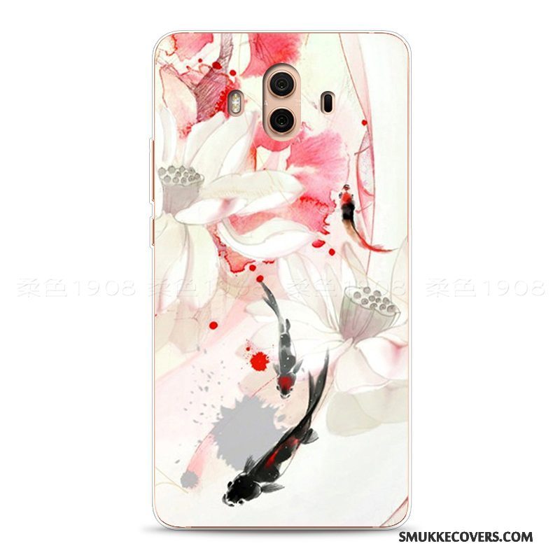 Etui Huawei Mate 10 Blød Kinesisk Stil Lyserød, Cover Huawei Mate 10 Vintage Blomster Telefon