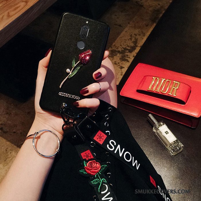 Etui Huawei Mate 10 Lite Silikone Rød Rose, Cover Huawei Mate 10 Lite Elegante Hængende Hals