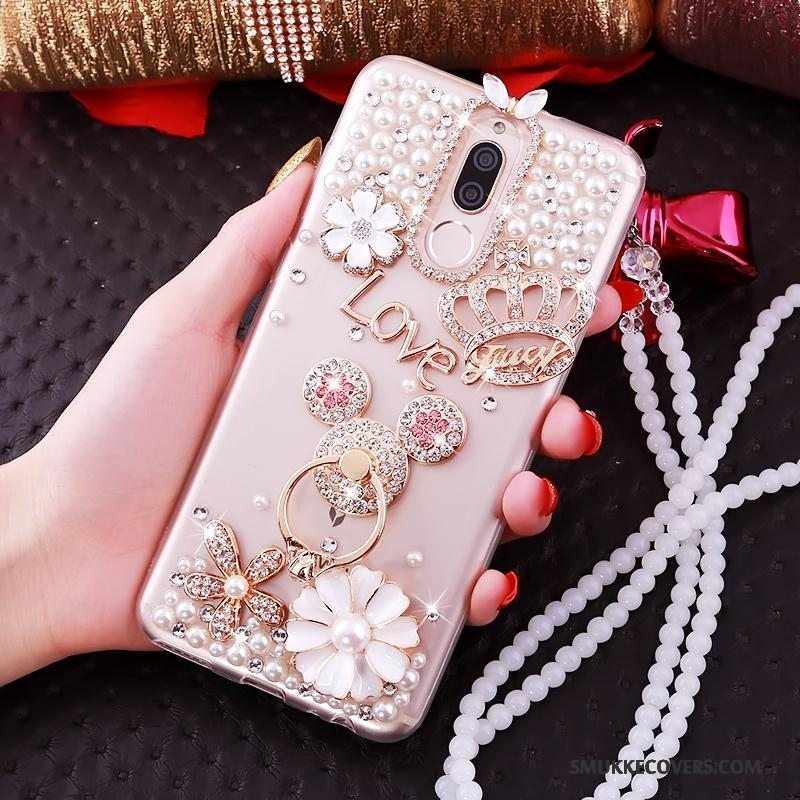 Etui Huawei Mate 10 Lite Support Gennemsigtig Telefon, Cover Huawei Mate 10 Lite Strass Ring Lyserød