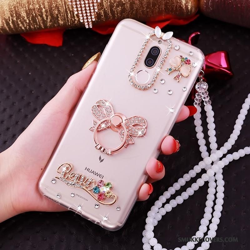 Etui Huawei Mate 10 Lite Support Gennemsigtig Telefon, Cover Huawei Mate 10 Lite Strass Ring Lyserød