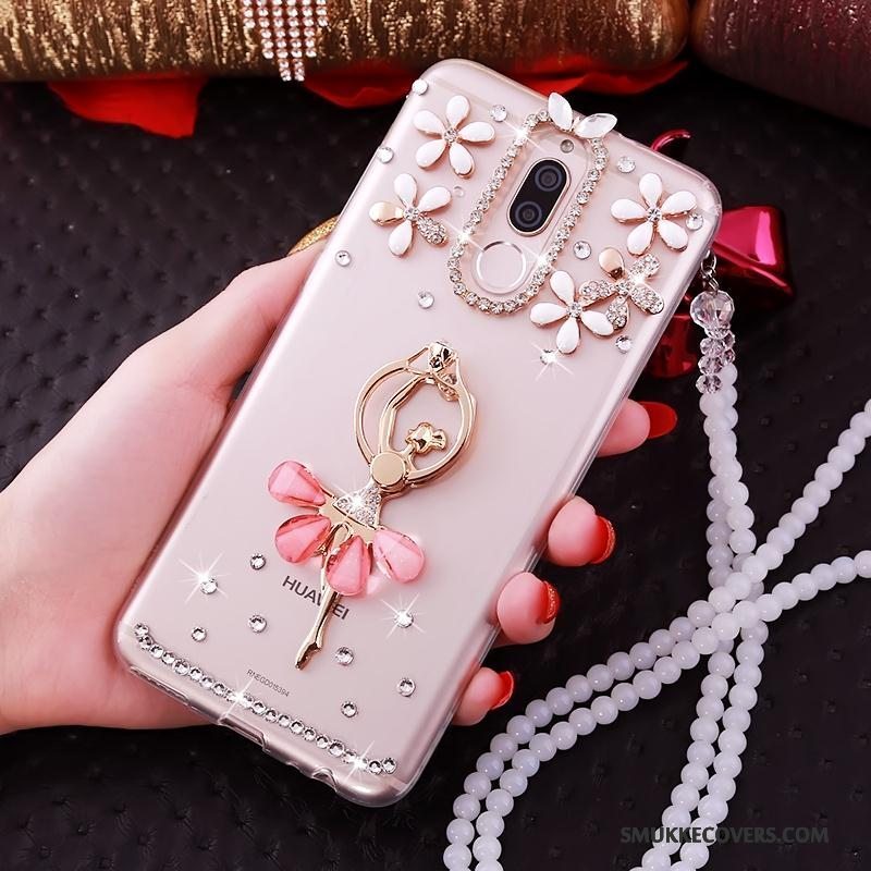 Etui Huawei Mate 10 Lite Support Gennemsigtig Telefon, Cover Huawei Mate 10 Lite Strass Ring Lyserød