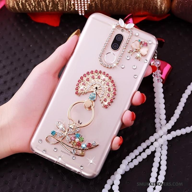 Etui Huawei Mate 10 Lite Support Gennemsigtig Telefon, Cover Huawei Mate 10 Lite Strass Ring Lyserød