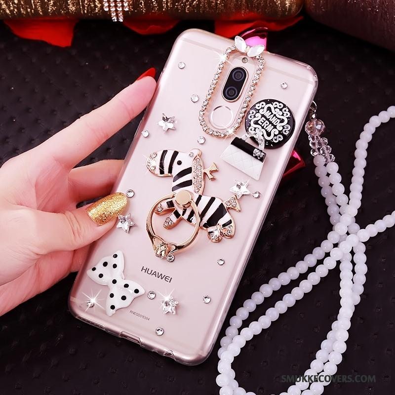 Etui Huawei Mate 10 Lite Support Gennemsigtig Telefon, Cover Huawei Mate 10 Lite Strass Ring Lyserød