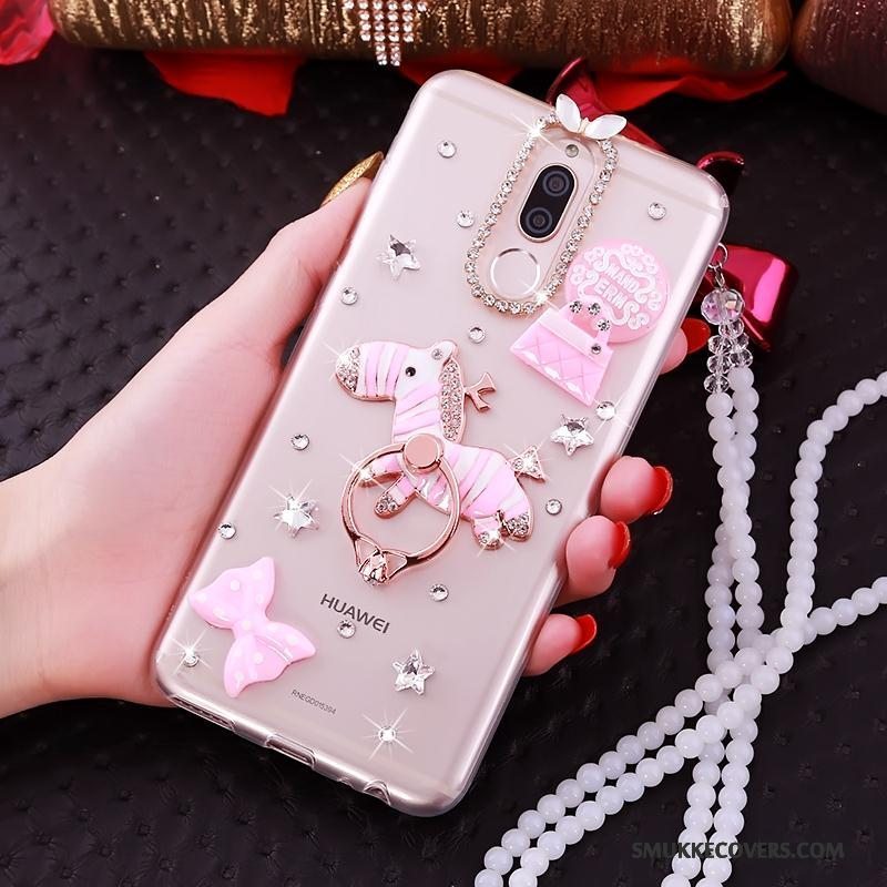 Etui Huawei Mate 10 Lite Support Gennemsigtig Telefon, Cover Huawei Mate 10 Lite Strass Ring Lyserød